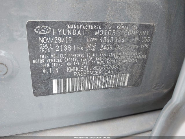 Aukcja sprzedaży 2020 Hyundai Ioniq Electric Limited, vin: KMHC85LJ8LU062083, numer aukcji: 45185118