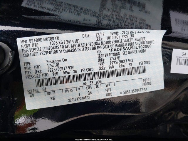 2018 Ford C-max Hybrid Se მანქანა იყიდება აუქციონზე, vin: 1FADP5AU9JL102060, აუქციონის ნომერი: 45185145