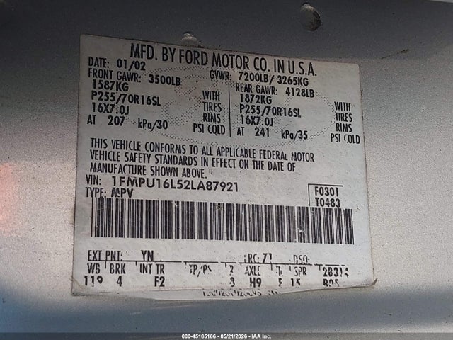 Продажа на аукционе авто 2002 Ford Expedition Xlt, vin: 1FMPU16L52LA87921, номер лота: 45185166