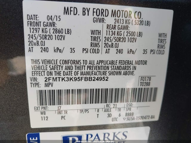 Продаж на аукціоні авто 2015 Ford Edge Titanium, vin: 2FMTK3K95FBB24952, номер лоту: 45185191