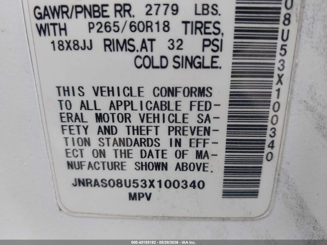 Aukcja sprzedaży 2003 Infiniti Fx35, vin: JNRAS08U53X100340, numer aukcji: 45185192