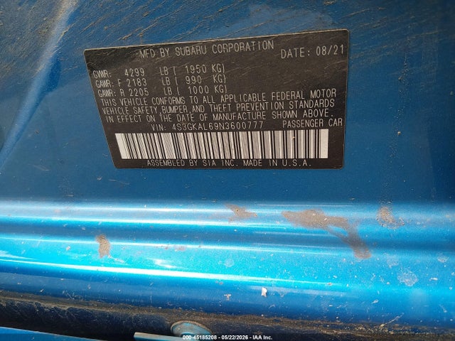 Aukcja sprzedaży 2022 Subaru Impreza Sport, vin: 4S3GKAL69N3600777, numer aukcji: 45185208