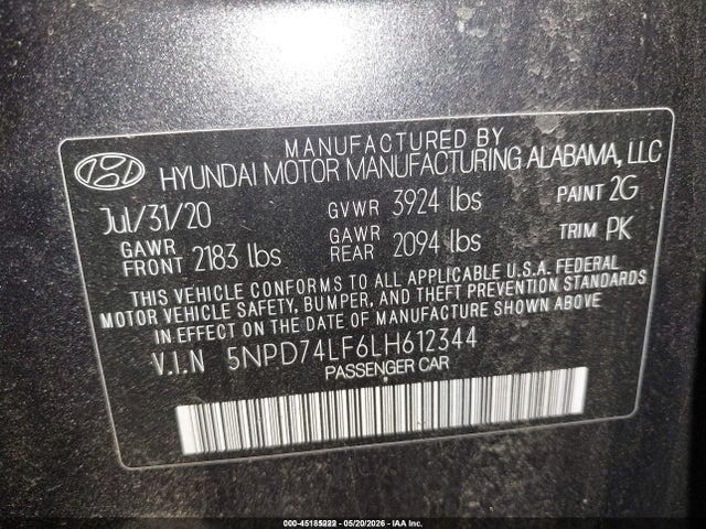 Hyundai ELANTRA SE 2020 5NPD74LF6LH612344 Image 9