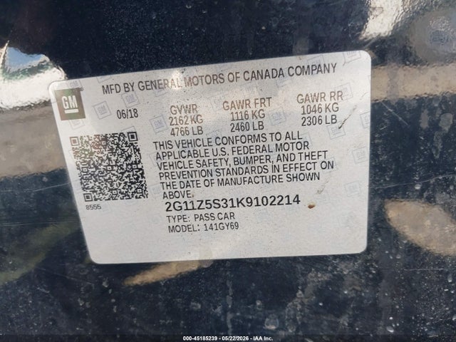 Продаж на аукціоні авто 2019 Chevrolet Impala Lt, vin: 2G11Z5S31K9102214, номер лоту: 45185239