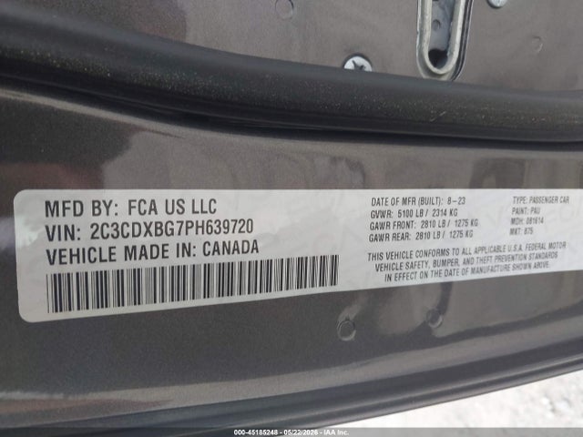 2023 Dodge Charger Sxt მანქანა იყიდება აუქციონზე, vin: 2C3CDXBG7PH639720, აუქციონის ნომერი: 45185248