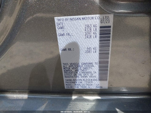 1N4BL4EV2PN420406 Nissan Altima Sl Fwd