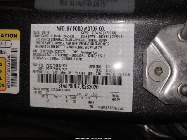 Aukcja sprzedaży 2018 Ford Fusion Hybrid S, vin: 3FA6P0UU7JR282020, numer aukcji: 45185258