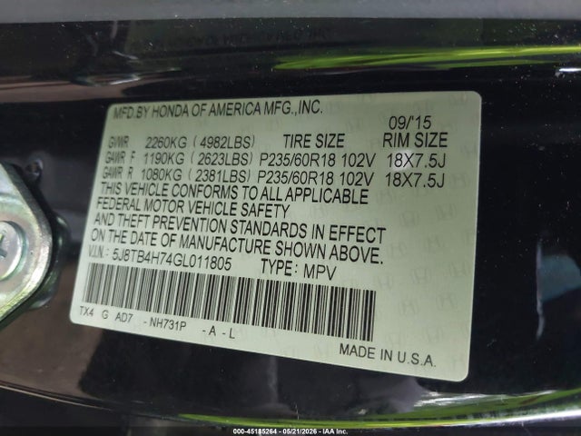 Продаж на аукціоні авто 2016 Acura Rdx Advance Package, vin: 5J8TB4H74GL011805, номер лоту: 45185264
