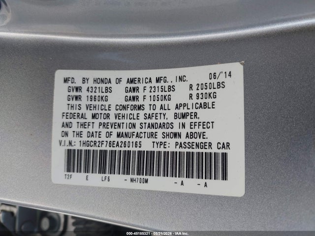Honda ACCORD EX 2014 1HGCR2F76EA260165 Image 9