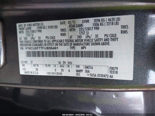 Aukcja sprzedaży 2015 Ford Escape S, vin: 1FMCU0F77FUB56491, numer aukcji: 45185351