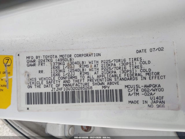 Продаж на аукціоні авто 2002 Lexus Rx 300, vin: JTJHF10U320285268, номер лоту: 45185356