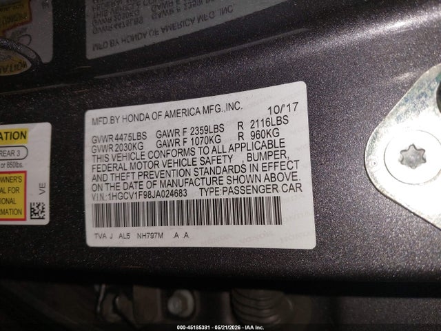 Продажа на аукционе авто 2018 Honda Accord Touring, vin: 1HGCV1F98JA024683, номер лота: 45185381