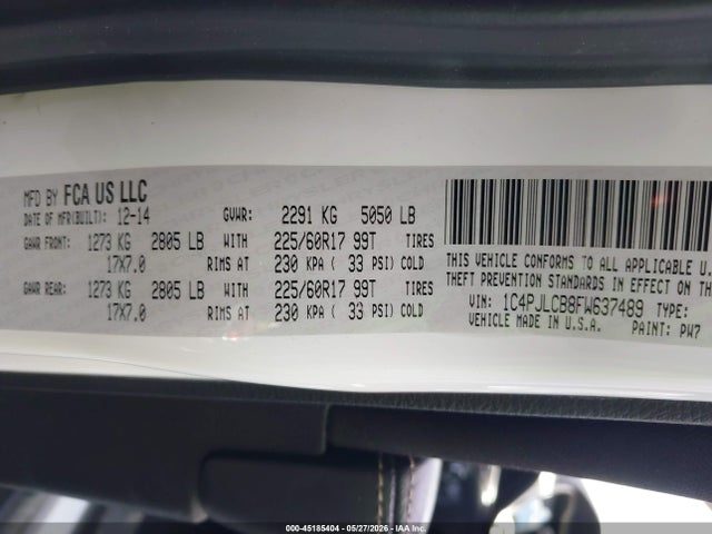 45185404 :رقم المزاد ، 1C4PJLCB8FW637489 vin ، 2015 Jeep Cherokee Latitude مزاد بيع