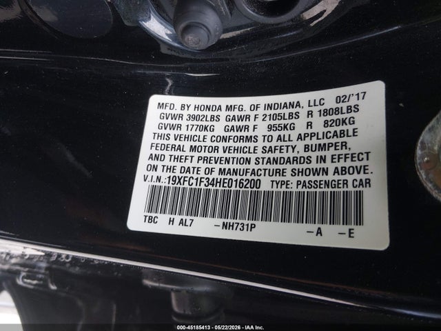 Aukcja sprzedaży 2017 Honda Civic Ex-t, vin: 19XFC1F34HE016200, numer aukcji: 45185413