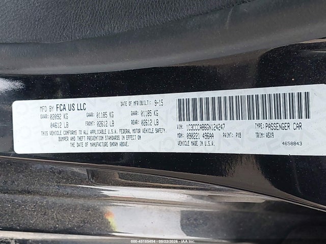 2016 Chrysler 200 Limited მანქანა იყიდება აუქციონზე, vin: 1C3CCCAB6GN124247, აუქციონის ნომერი: 45185454