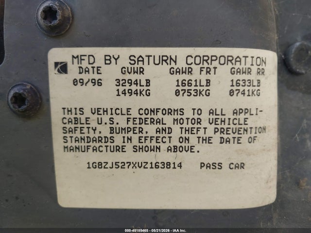 45185465 :رقم المزاد ، 1G8ZJ527XVZ163814 vin ، 1997 Saturn Sl Sl2 مزاد بيع