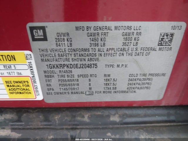 Продаж на аукціоні авто 2014 Gmc Acadia Sle-2, vin: 1GKKRPKD0EJ204875, номер лоту: 45185466