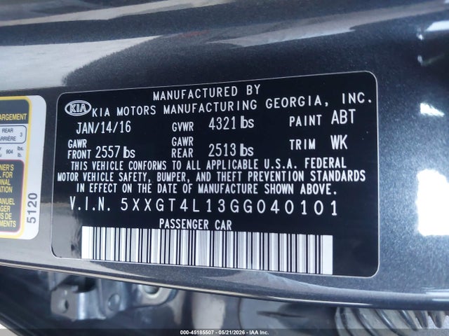 5XXGT4L13GG040101 KIA Optima Lx Turbo