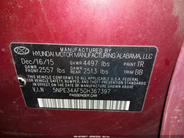 Hyundai Sonata Limited 2016 5NPE34AF5GH367397 Image 9