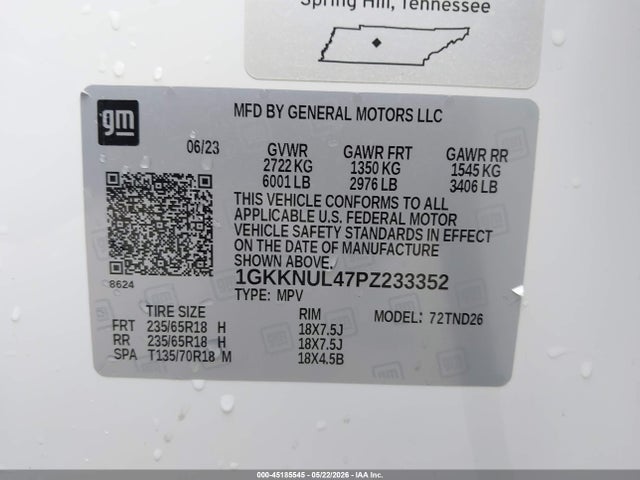 Aukcja sprzedaży 2023 Gmc Acadia Awd Slt, vin: 1GKKNUL47PZ233352, numer aukcji: 45185545