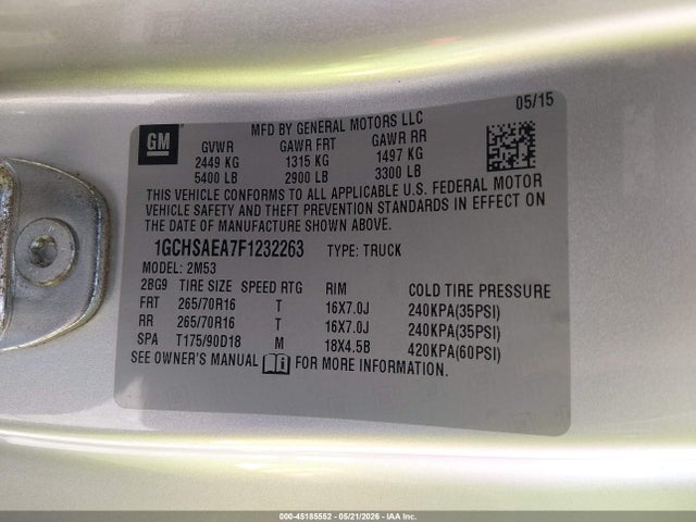 Chevrolet Colorado Wt 2015 1GCHSAEA7F1232263 Image 9