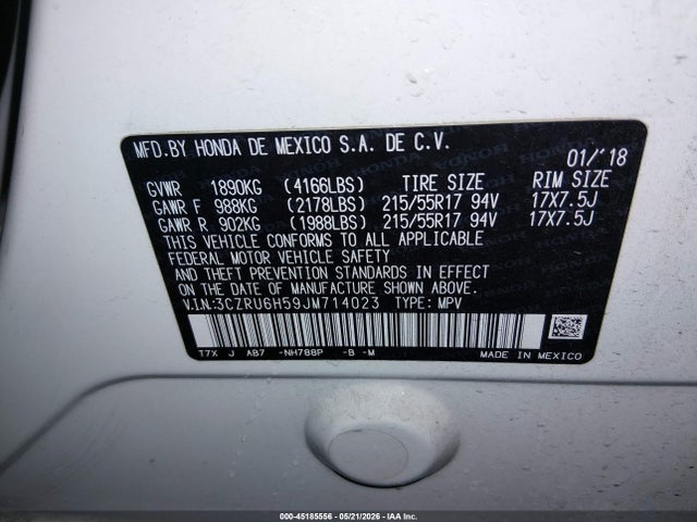 Honda HR-V EX 2018 3CZRU6H59JM714023 Image 9