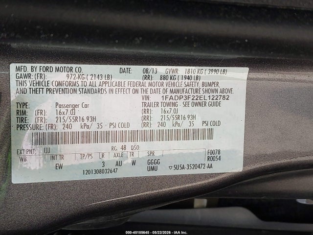 Продажа на аукционе авто 2014 Ford Focus Se, vin: 1FADP3F22EL122782, номер лота: 45185645