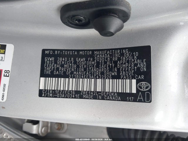Продажа на аукционе авто 2010 Toyota Corolla Le, vin: 2T1BU4EE9AC432926, номер лота: 45185649