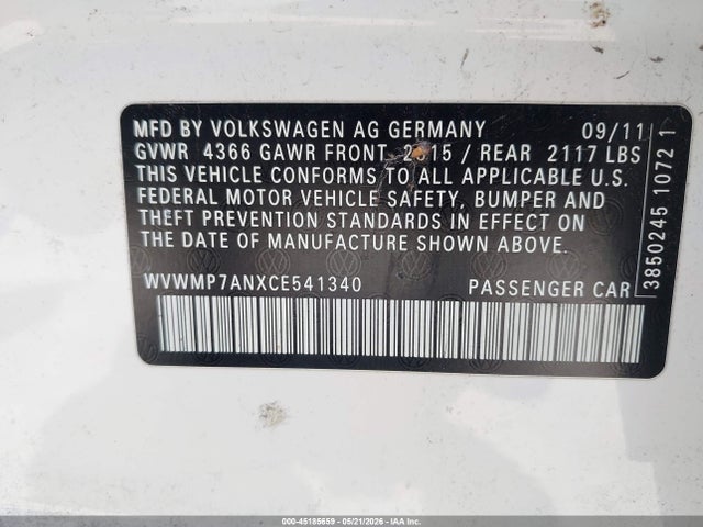 Продажа на аукционе авто 2012 Volkswagen Cc R-line, vin: WVWMP7ANXCE541340, номер лота: 45185659