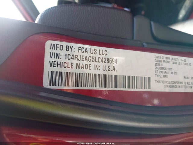 Продажа на аукционе авто 2020 Jeep Grand Cherokee Altitude 4x2, vin: 1C4RJEAG5LC428694, номер лота: 45185688