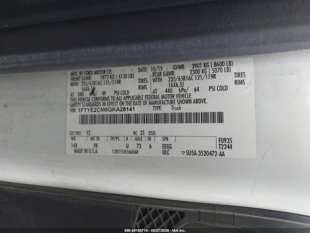 Aukcja sprzedaży 2016 Ford Transit-150, vin: 1FTYE2CM6GKA28141, numer aukcji: 45185715