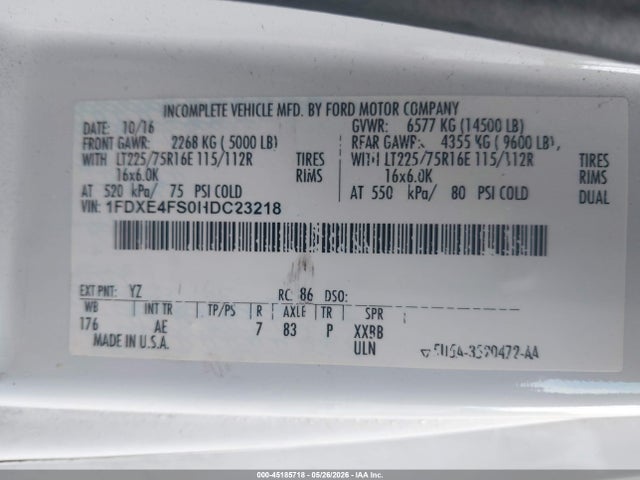 Aukcja sprzedaży 2017 Ford E-450 Cutaway, vin: 1FDXE4FS0HDC23218, numer aukcji: 45185718