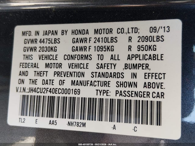 Acura Tsx 2.4 2014 JH4CU2F40EC000169 Image 9