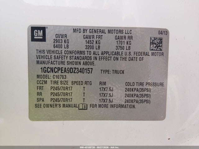 Aukcja sprzedaży 2013 Chevrolet Silverado 1500 Work Truck, vin: 1GCNCPEA9DZ340157, numer aukcji: 45185728