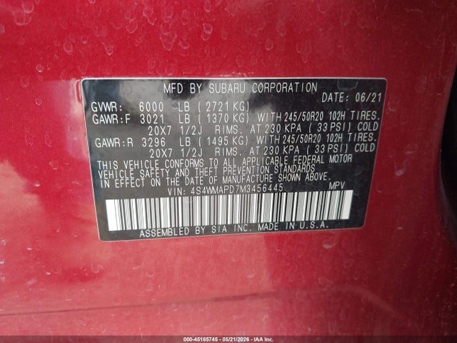 Subaru Ascent Limited 2021 4S4WMAPD7M3456445 Image 9