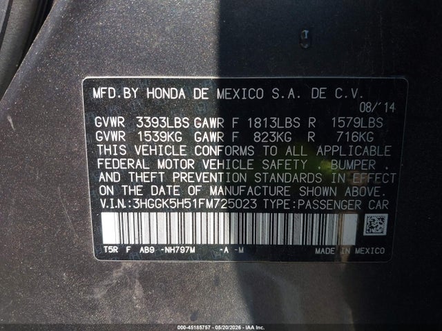 3HGGK5H51FM725023 Honda FIT LX