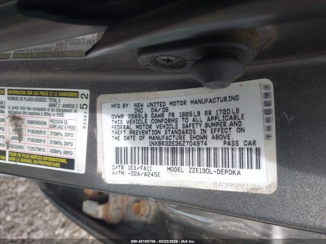 Aukcja sprzedaży 2006 Toyota Corolla Ce, vin: 1NXBR32E36Z704974, numer aukcji: 45185759