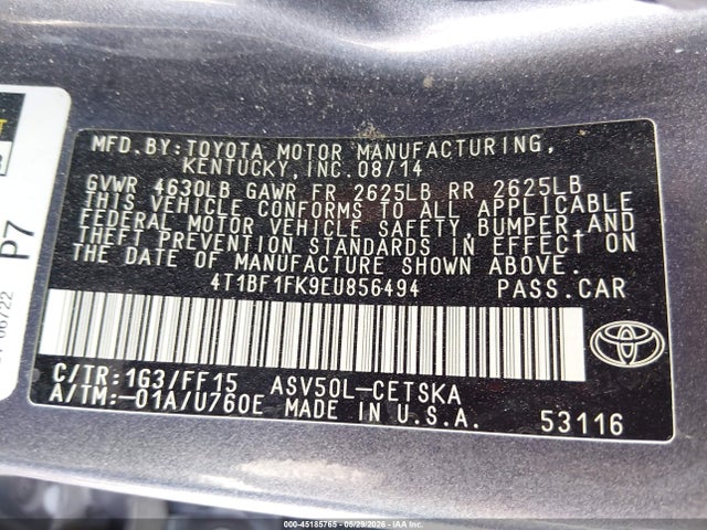 Toyota CAMRY SE 2014 4T1BF1FK9EU856494 Image 9