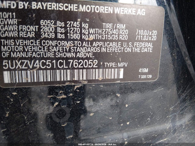 Aukcja sprzedaży 2012 Bmw X5 Xdrive35i/xdrive35i Premium/xdrive35i Sport Activity, vin: 5UXZV4C51CL762052, numer aukcji: 45185774