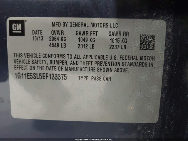 Продажа на аукционе авто 2014 Chevrolet Malibu 2lt, vin: 1G11E5SL5EF133375, номер лота: 45185783