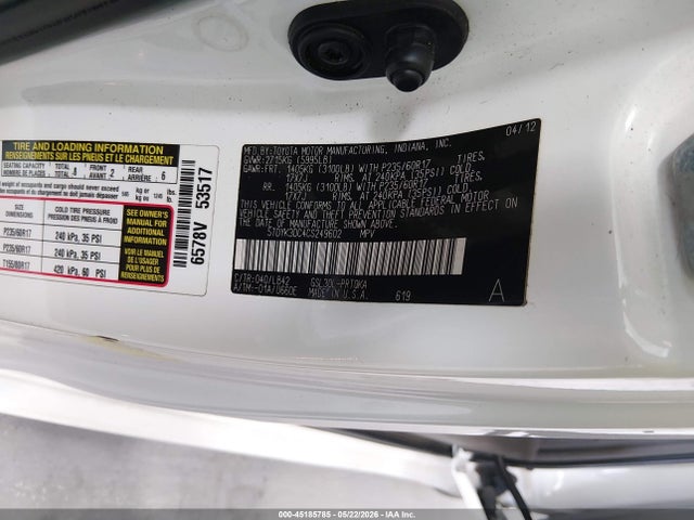 Продажа на аукционе авто 2012 Toyota Sienna Xle V6 8 Passenger, vin: 5TDYK3DC4CS249602, номер лота: 45185785