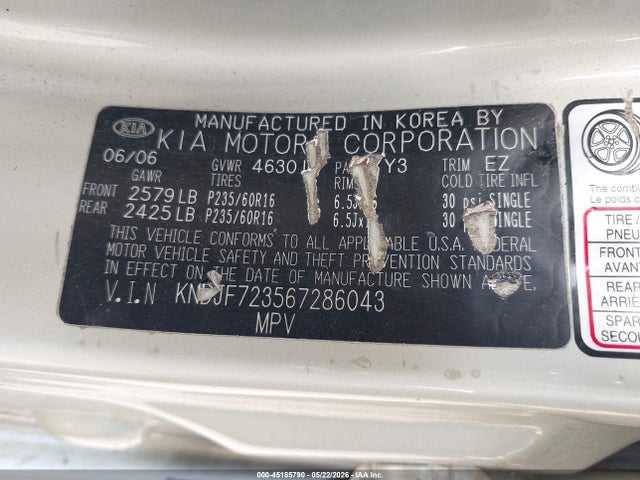 Aukcja sprzedaży 2006 Kia Sportage Ex V6/lx V6, vin: KNDJF723567286043, numer aukcji: 45185790