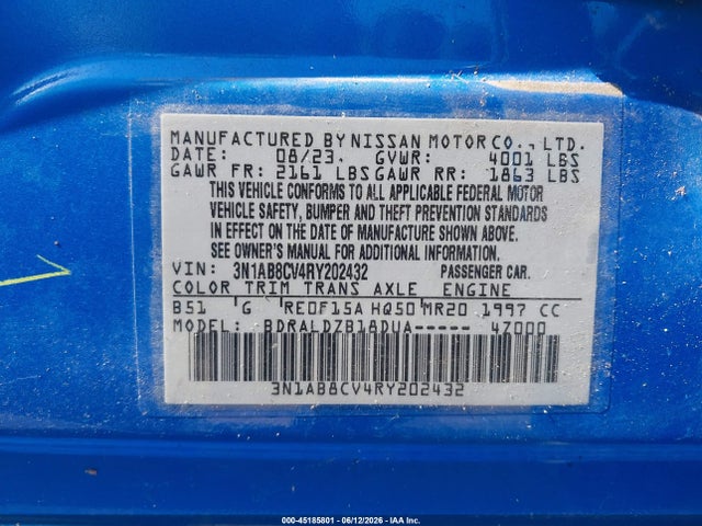 Aukcja sprzedaży 2024 Nissan Sentra Sv Xtronic Cvt, vin: 3N1AB8CV4RY202432, numer aukcji: 45185801