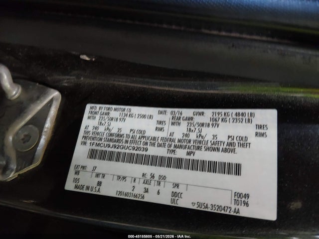 Ford Escape Titanium 2016 1FMCU9J92GUC92039 Image 9