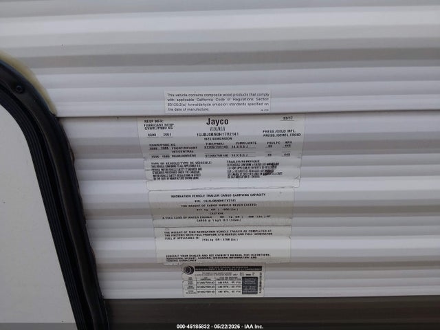 Продаж на аукціоні авто 2017 Jayco 264, vin: 1UJBJ0BN0H17V2141, номер лоту: 45185832