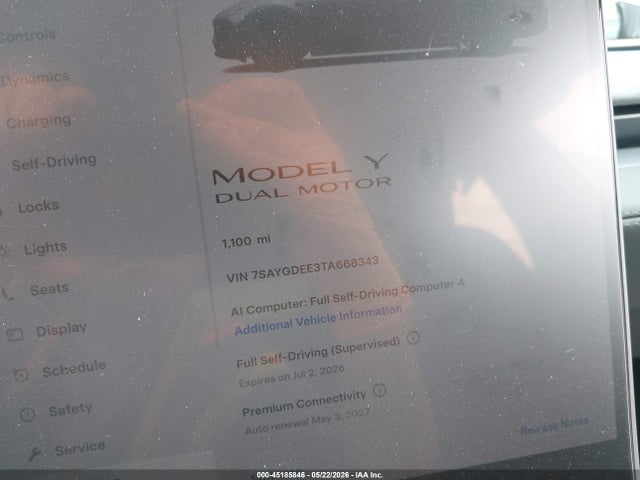 45185846 :رقم المزاد ، 7SAYGDEE3TA668343 vin ، 2026 Tesla Model Y All-wheel Drive/long Range Launch Series/premium All-wheel Drive مزاد بيع