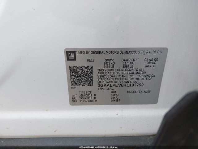 45185848 :رقم المزاد ، 3GKALPEV8KL193792 vin ، 2019 Gmc Terrain Slt مزاد بيع