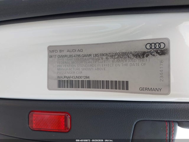 Aukcja sprzedaży 2018 Audi A4 2.0t Premium, vin: WAUFNAF43JN001284, numer aukcji: 45185872