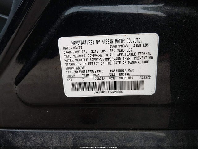 Продажа на аукционе авто 2007 Infiniti G35 Sport, vin: JNKBV61E77M720906, номер лота: 45185910