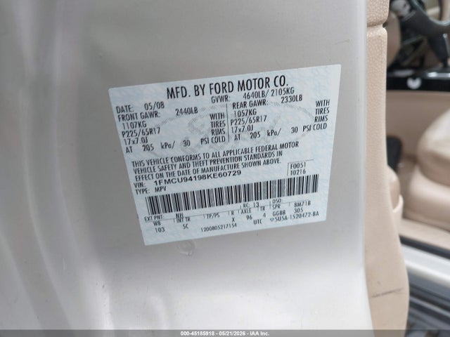 2008 Ford Escape Limited მანქანა იყიდება აუქციონზე, vin: 1FMCU94198KE60729, აუქციონის ნომერი: 45185918